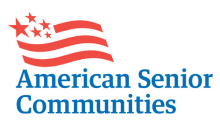 Red stripes flag and blue text American Senior Communities logo