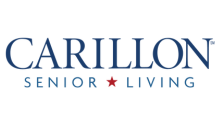 Navy blue Carillon senior living logo with red star