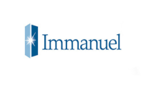 Dark blue and light blue rectangles with a white starburst Immanuel logo