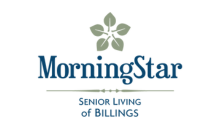 Navy and khaki MorningStar senior living logo with khaki 5-leaf graphic