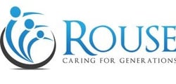 Blue and gray Rouse senior living logo with 3 figures