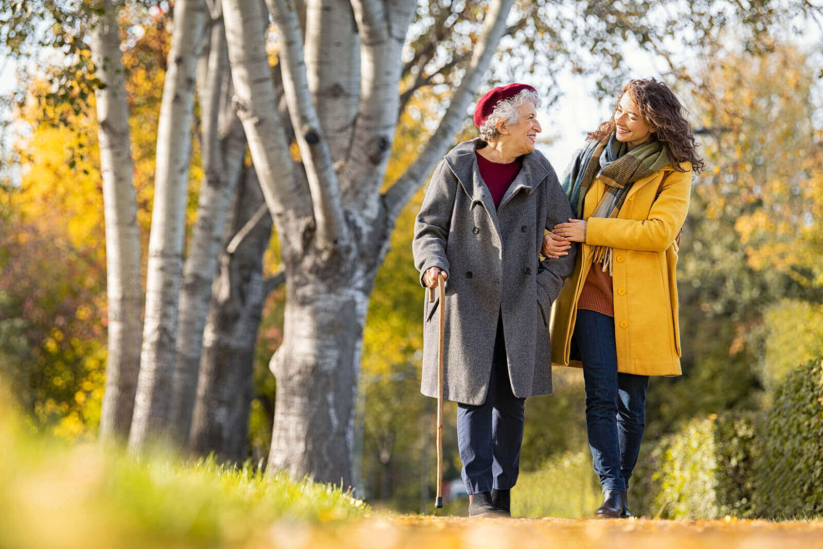 A Woman Assists an Elder 