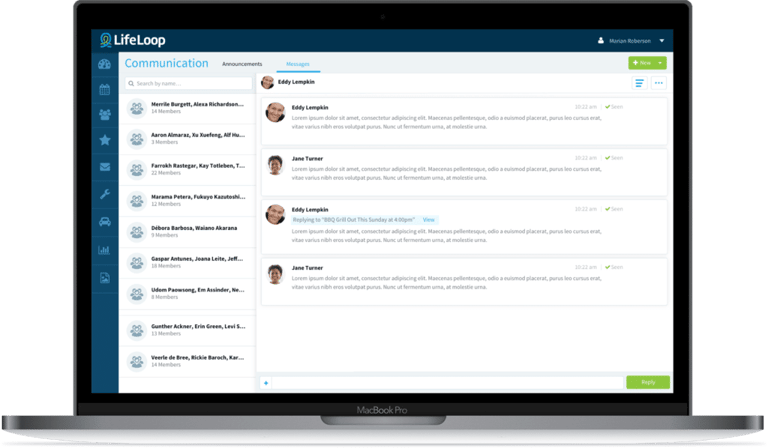 Lifeloop platform with communication tools