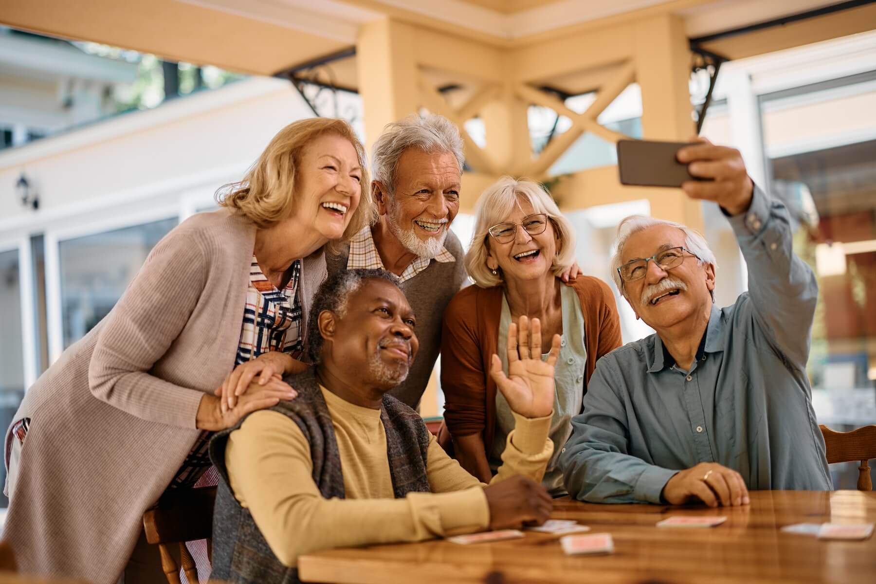 group of seniors posing for a selfie