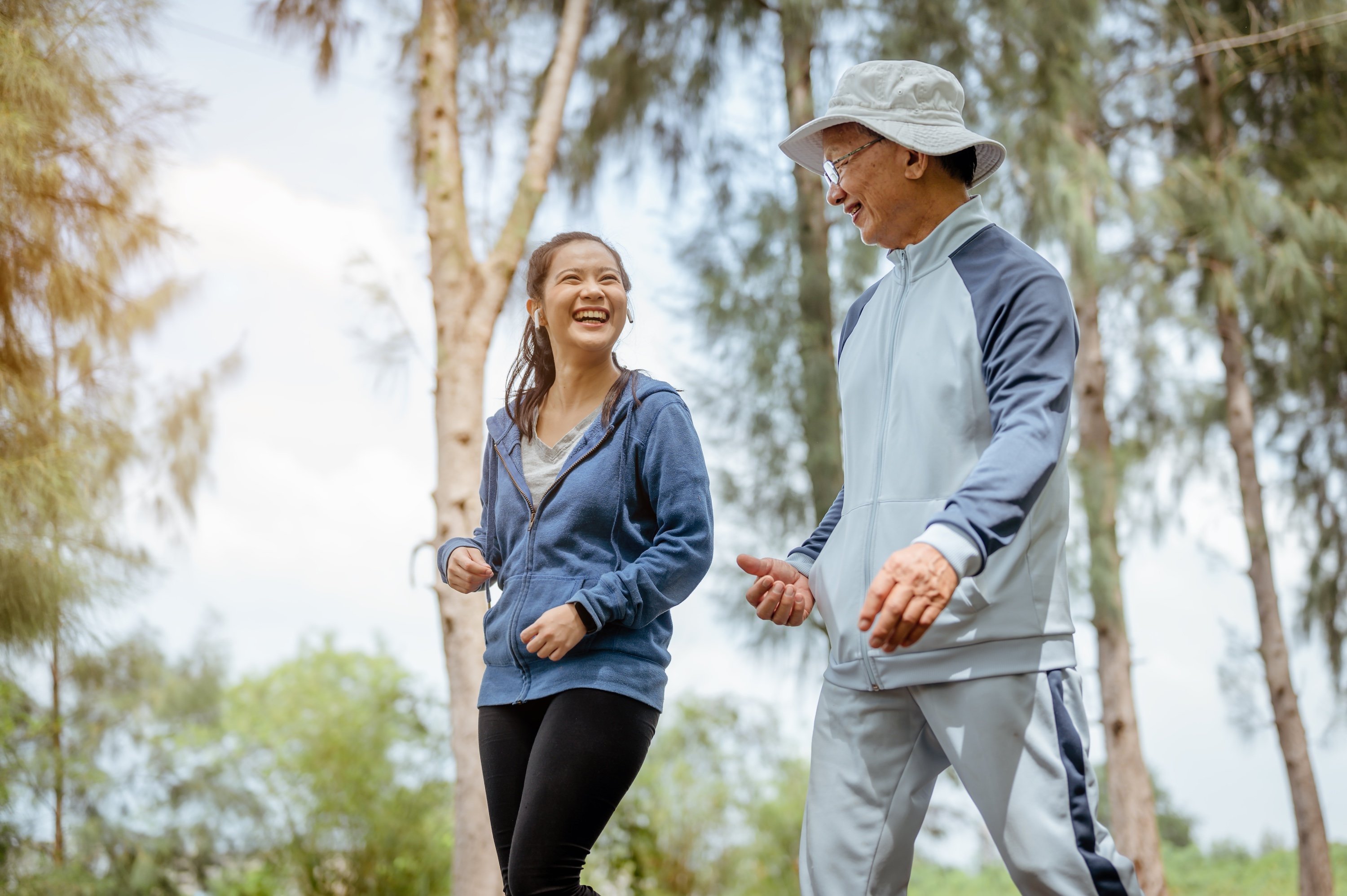 Man and woman walking in nature