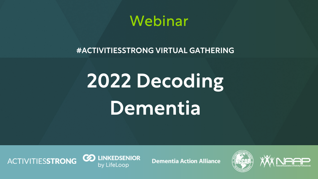 2022 Decoding Dementia in white text on dark green background